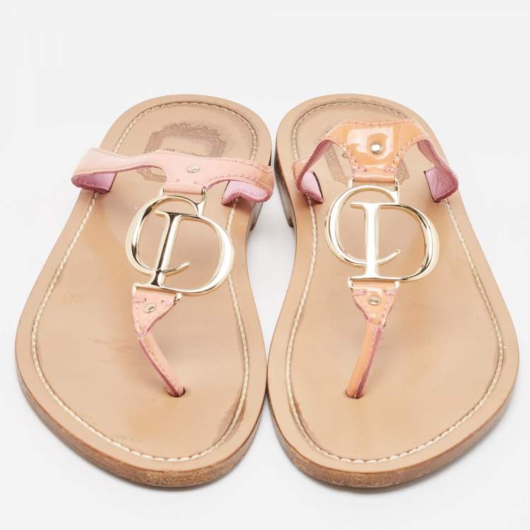 Pre Owned Dior Pink Patent Leather CD Thong Flats Size 39