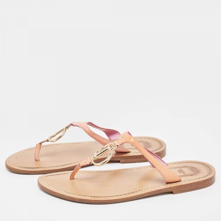 Pre Owned Dior Pink Patent Leather CD Thong Flats Size 39