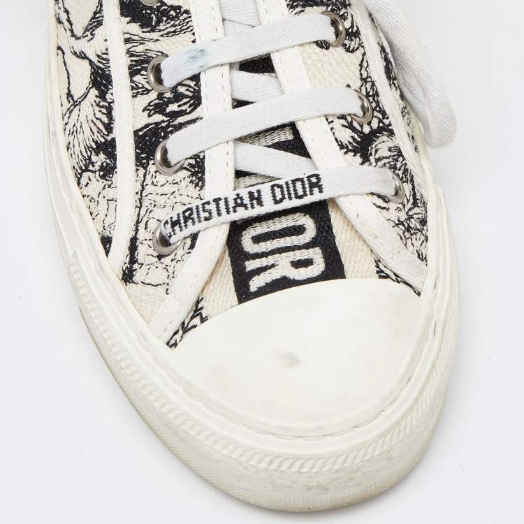 Pre Owned Dior White/Black Canvas Walk'n'Dior Sneakers Size 37.5