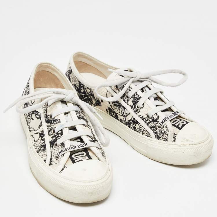 Pre Owned Dior White/Black Canvas Walk'n'Dior Sneakers Size 37.5