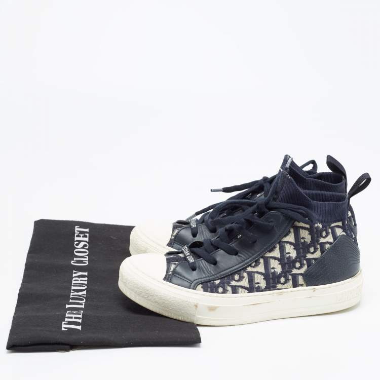 Pre Owned Dior Navy Blue Canvas and Leather Walk'n'Dior Sneakers Size  37