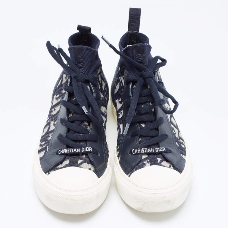 Pre Owned Dior Navy Blue Canvas and Leather Walk'n'Dior Sneakers Size  37