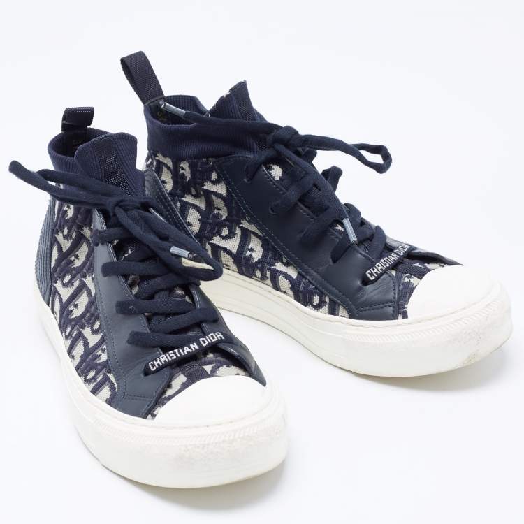 Pre Owned Dior Navy Blue Canvas and Leather Walk'n'Dior Sneakers Size  37