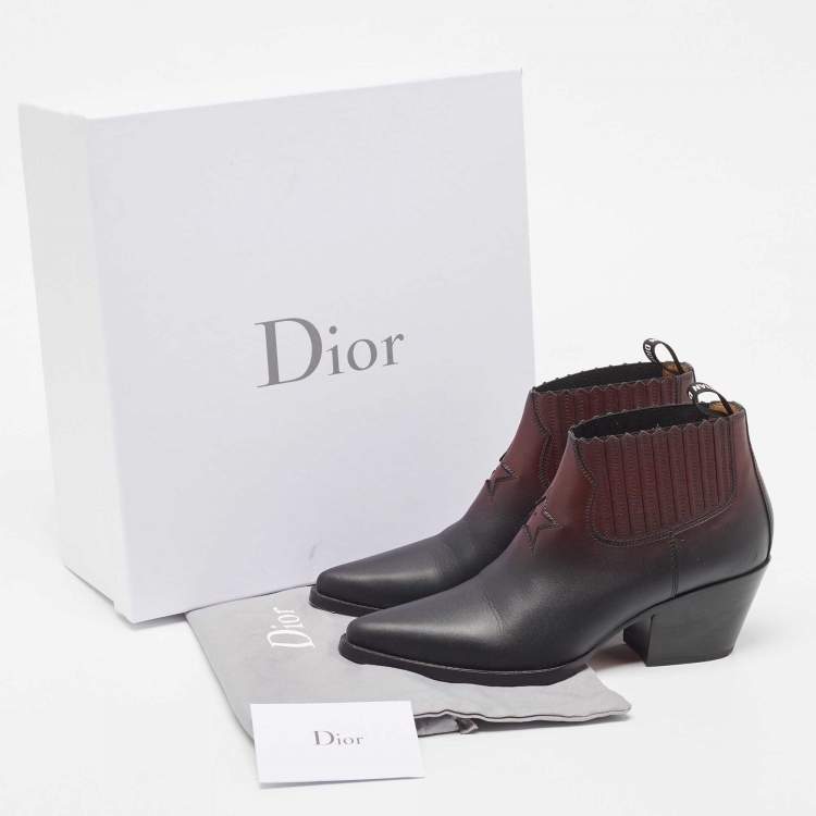 Pre Owned Dior Black/Burgundy Leather Dior L.A Ankle Boots Size 38