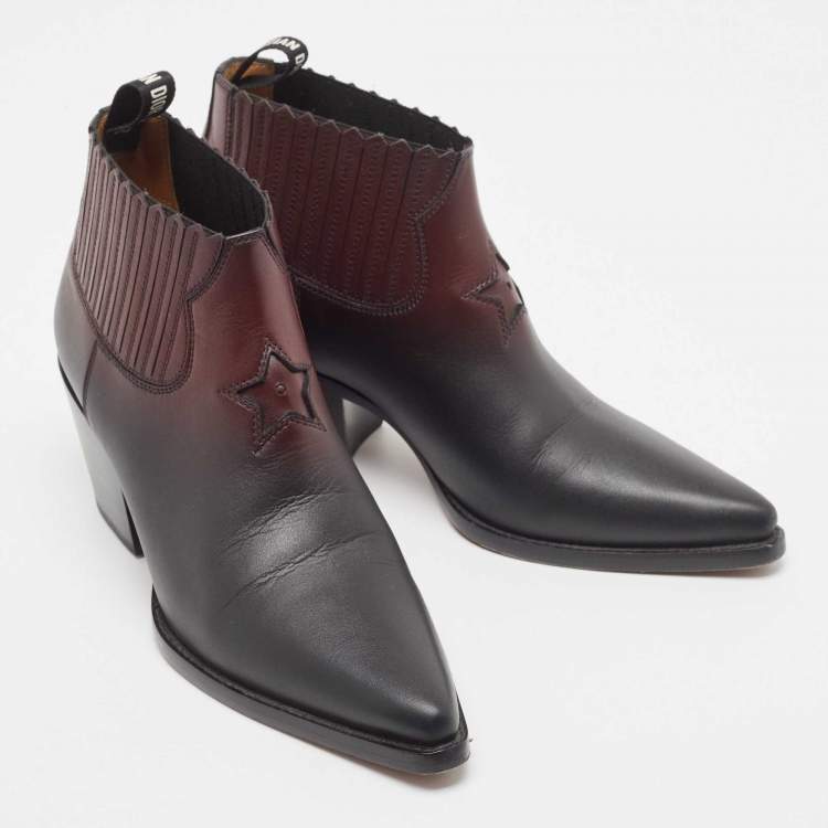Pre Owned Dior Black/Burgundy Leather Dior L.A Ankle Boots Size 38