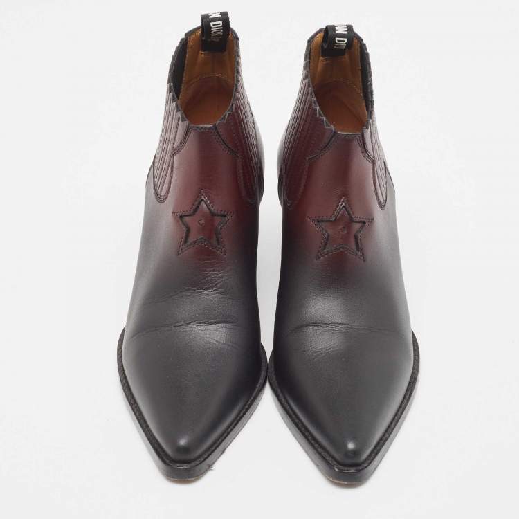 Pre Owned Dior Black/Burgundy Leather Dior L.A Ankle Boots Size 38