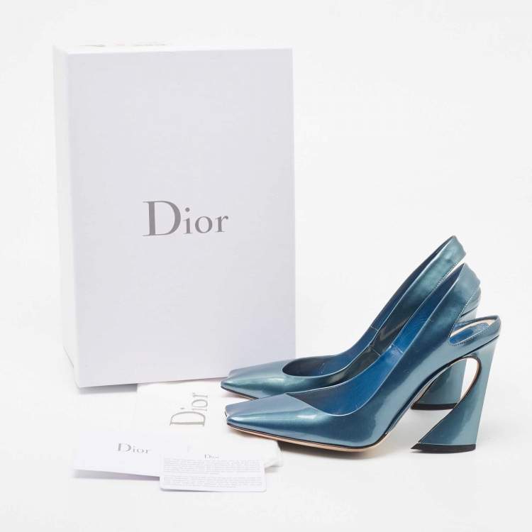 Pre Owned Dior Blue Patent Slingback Pumps Size 39