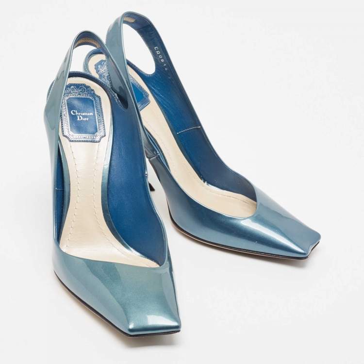 Pre Owned Dior Blue Patent Slingback Pumps Size 39