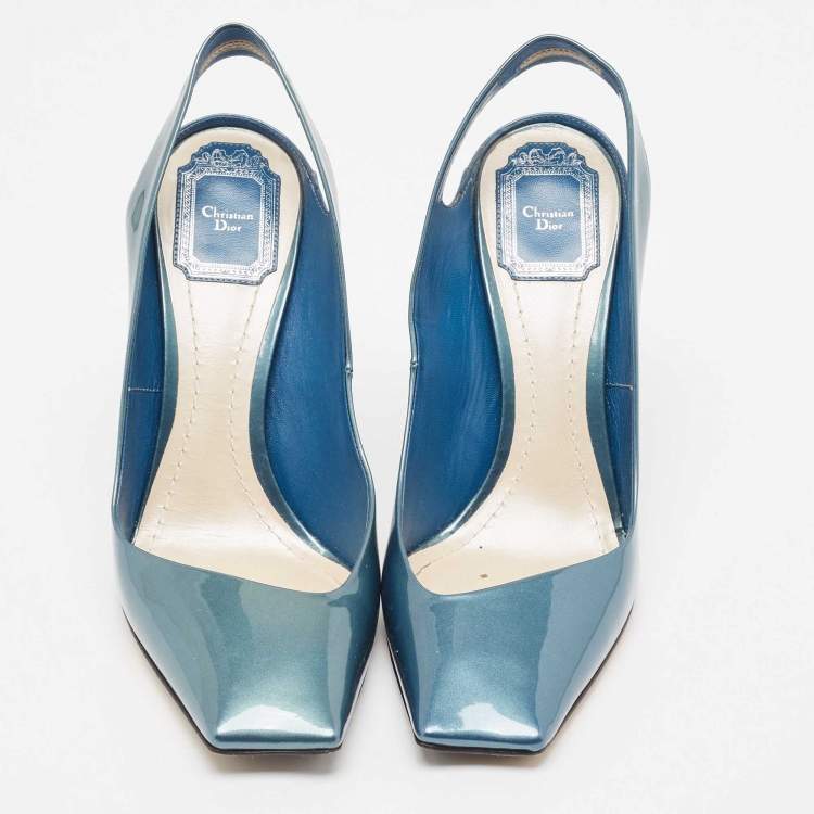 Pre Owned Dior Blue Patent Slingback Pumps Size 39