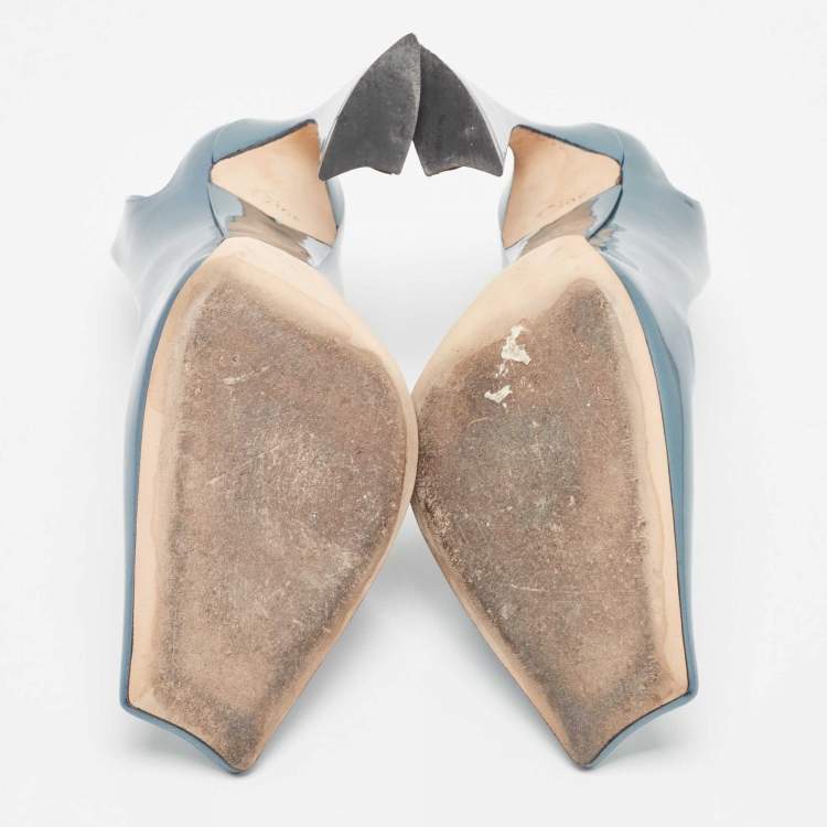 Pre Owned Dior Blue Patent Slingback Pumps Size 39