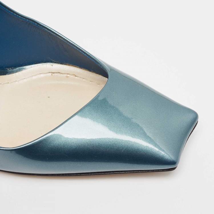 Pre Owned Dior Blue Patent Slingback Pumps Size 39