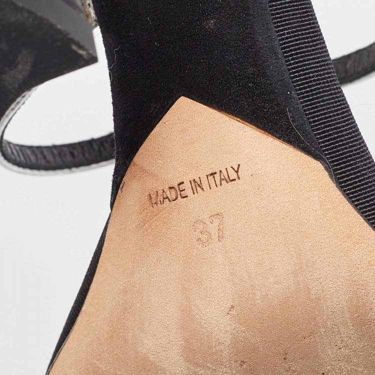 Pre Owned Dior Multicolor Croc Embossed Leather and Canvas Strappy Ankle Strap Sandals Size 37