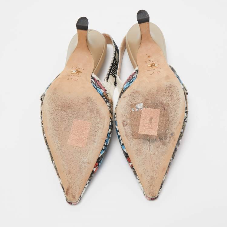 Pre Owned Christian Dior Multicolor Floral Embroidered Canvas J'adior Slingback Pumps Size 36