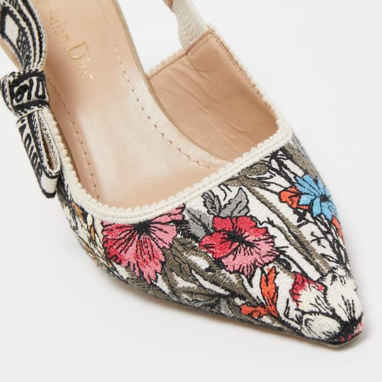 Pre Owned Christian Dior Multicolor Floral Embroidered Canvas J'adior Slingback Pumps Size 36