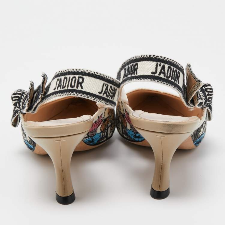 Pre Owned Christian Dior Multicolor Floral Embroidered Canvas J'adior Slingback Pumps Size 36