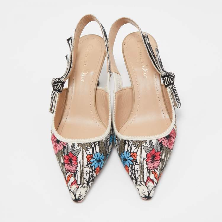 Pre Owned Christian Dior Multicolor Floral Embroidered Canvas J'adior Slingback Pumps Size 36