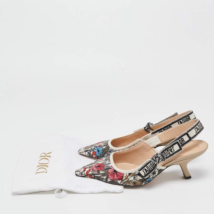 Pre Owned Christian Dior Multicolor Floral Embroidered Canvas J'adior Slingback Pumps Size 36