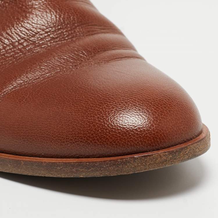 Pre Owned Dior Brown Leather Buckle Midcalf Boots Size 39.5