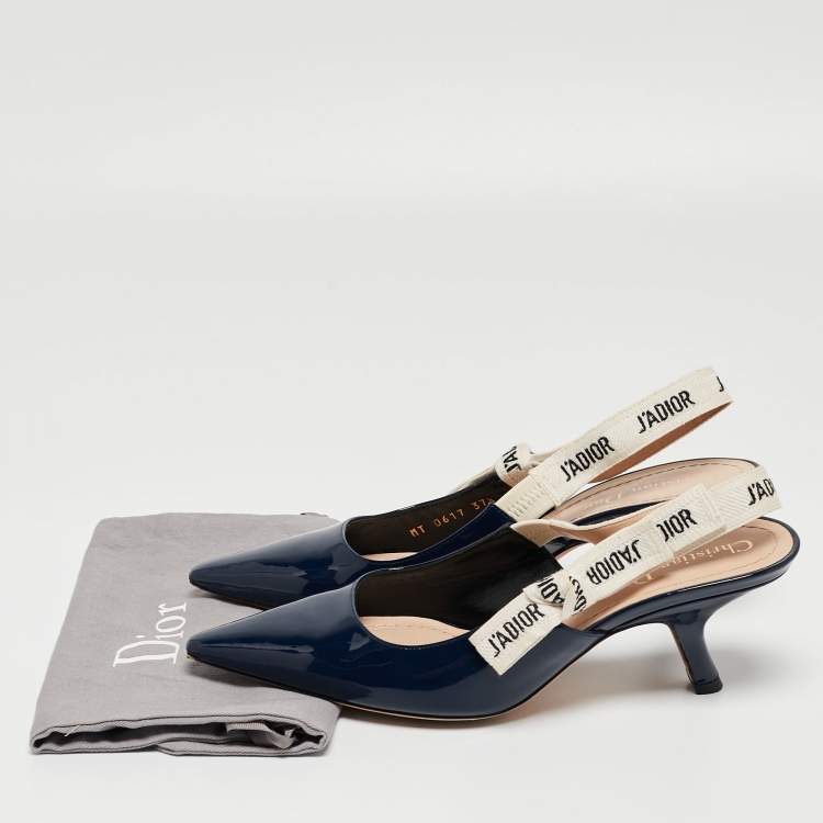 Pre Owned Dior Navy Blue Patent Leather J'adior Slingback Pumps Size 37.5