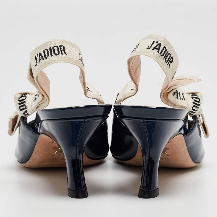 Pre Owned Dior Navy Blue Patent Leather J'adior Slingback Pumps Size 37.5