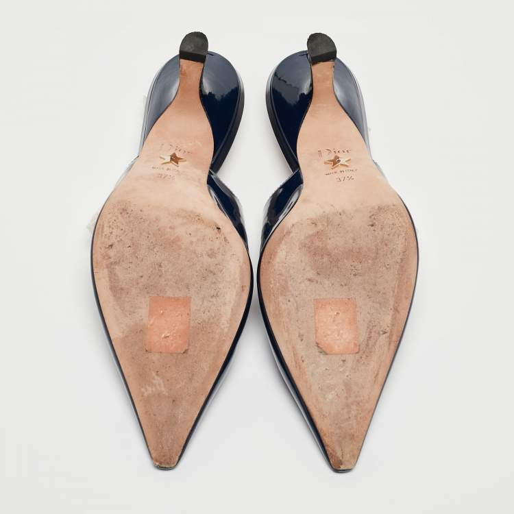 Pre Owned Dior Navy Blue Patent Leather J'adior Slingback Pumps Size 37.5