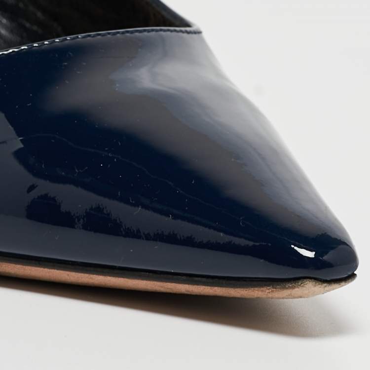 Pre Owned Dior Navy Blue Patent Leather J'adior Slingback Pumps Size 37.5