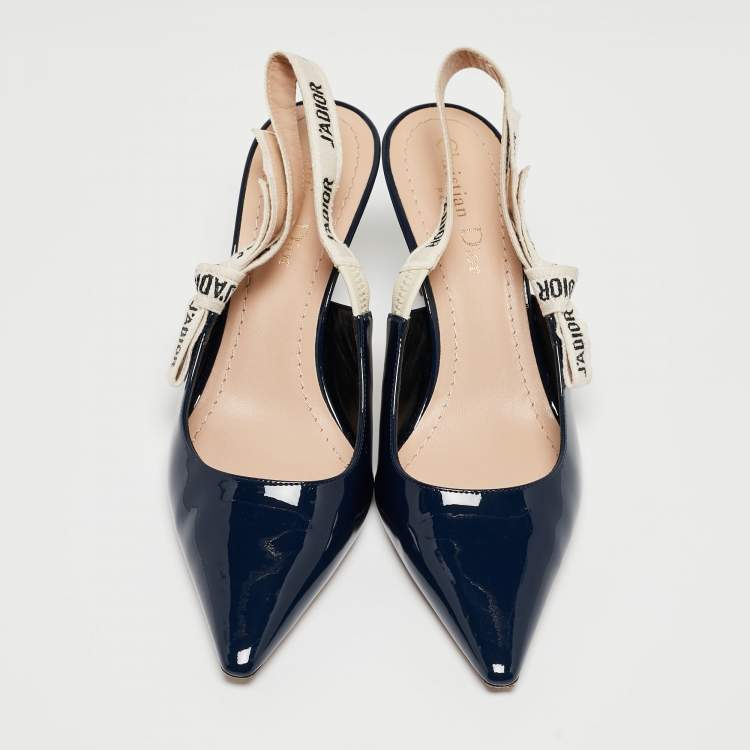 Pre Owned Dior Navy Blue Patent Leather J'adior Slingback Pumps Size 37.5