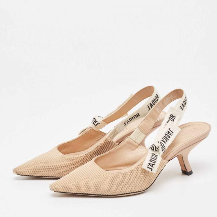Pre Owned Dior Beige/White Fabric and Leather J'adior Slingback Pumps Size 35