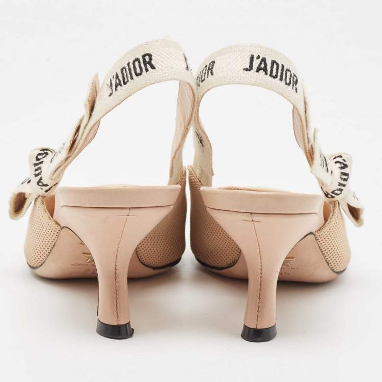 Pre Owned Dior Beige/White Fabric and Leather J'adior Slingback Pumps Size 35