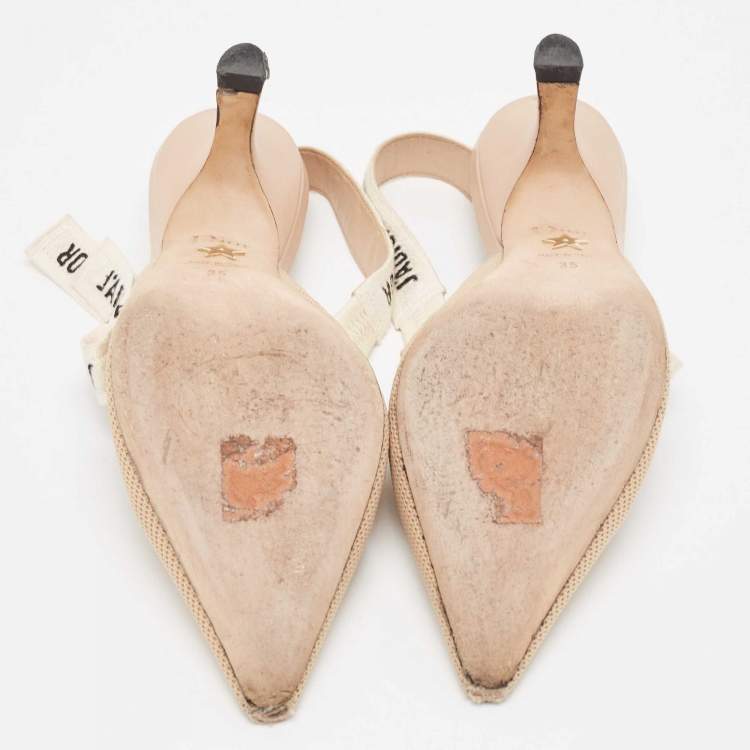 Pre Owned Dior Beige/White Fabric and Leather J'adior Slingback Pumps Size 35