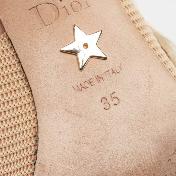 Pre Owned Dior Beige/White Fabric and Leather J'adior Slingback Pumps Size 35