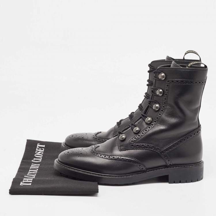 Pre Owned Dior Black Brogue Leather Diorunit Combat Ankle Boots Size 38