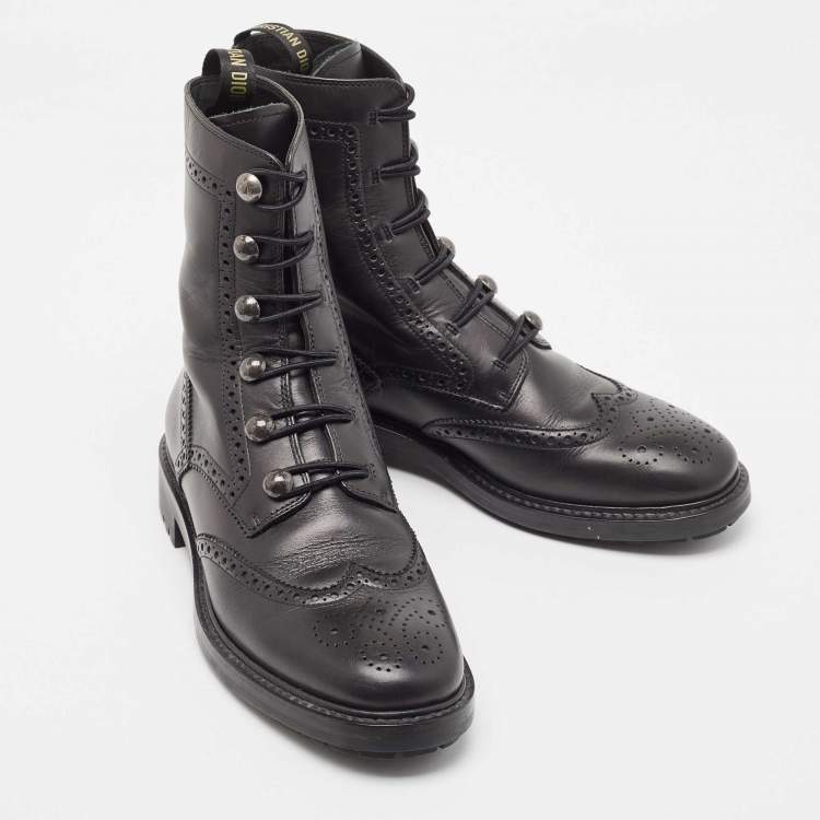 Pre Owned Dior Black Brogue Leather Diorunit Combat Ankle Boots Size 38