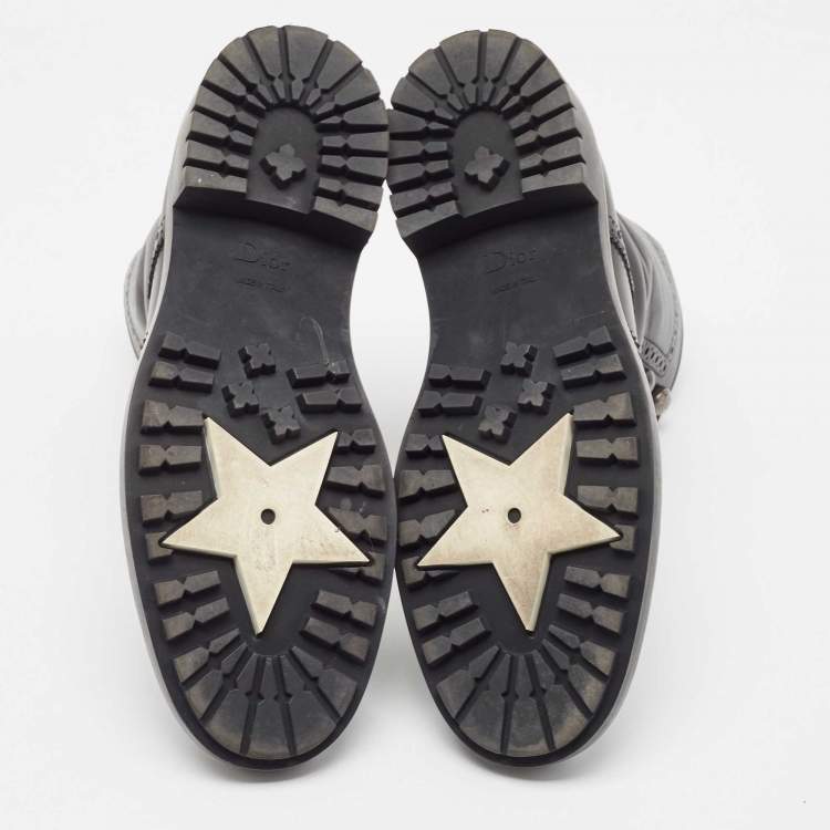 Pre Owned Dior Black Brogue Leather Diorunit Combat Ankle Boots Size 38