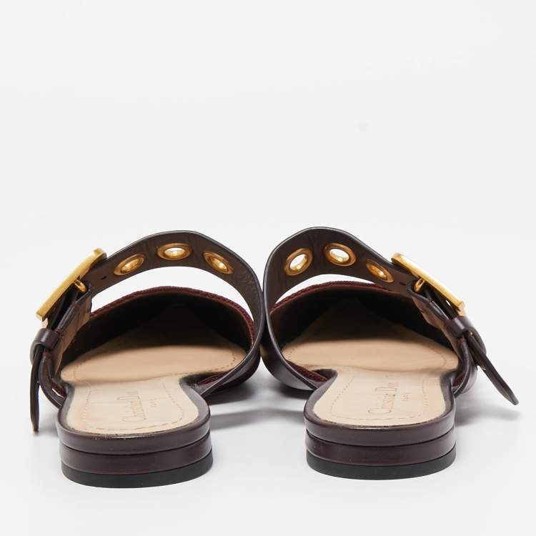 Pre Owned Dior Burgundy Canvas and Leather D-Dior Slide Mules Size 38
