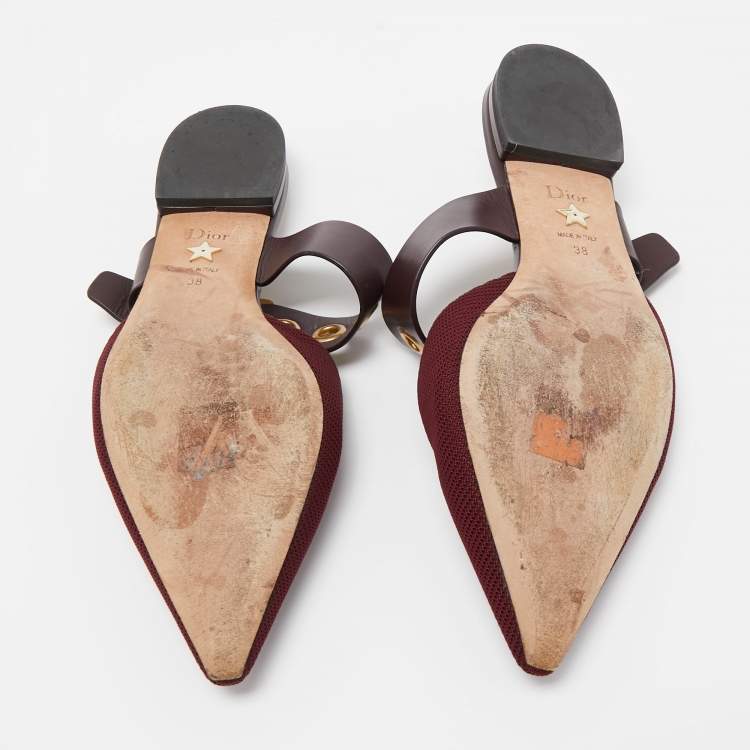 Pre Owned Dior Burgundy Canvas and Leather D-Dior Slide Mules Size 38