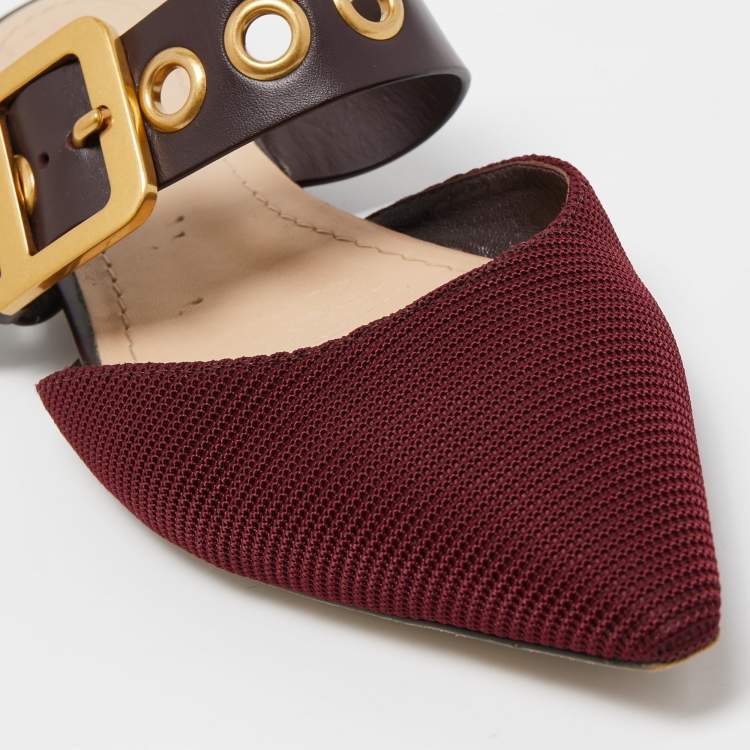 Pre Owned Dior Burgundy Canvas and Leather D-Dior Slide Mules Size 38
