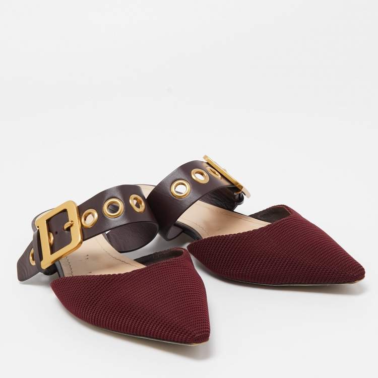 Pre Owned Dior Burgundy Canvas and Leather D-Dior Slide Mules Size 38