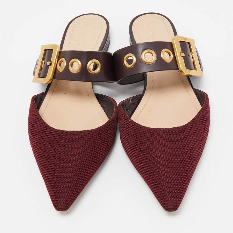 Pre Owned Dior Burgundy Canvas and Leather D-Dior Slide Mules Size 38