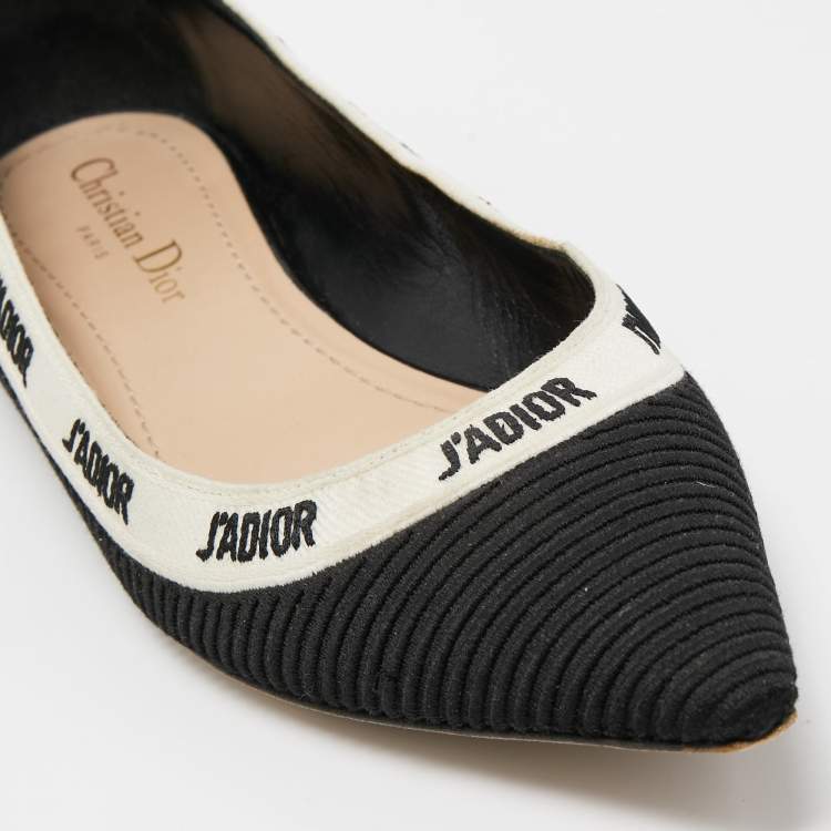Pre Owned Dior Black/White Canvas J'Adior Ballet Flats Size 37.5