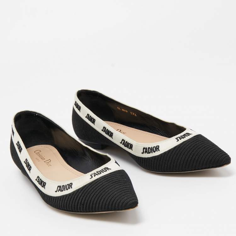 Pre Owned Dior Black/White Canvas J'Adior Ballet Flats Size 37.5
