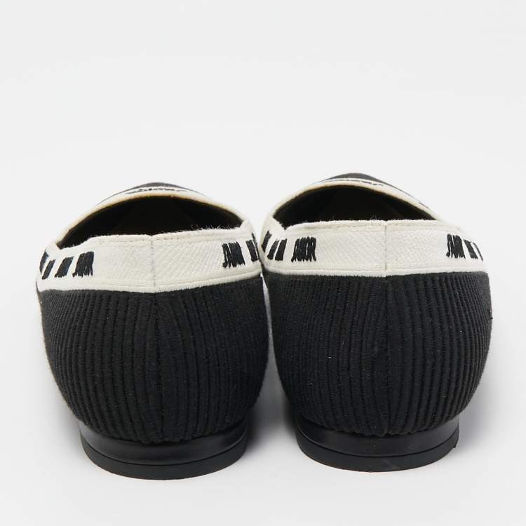 Pre Owned Dior Black/White Canvas J'Adior Ballet Flats Size 37.5