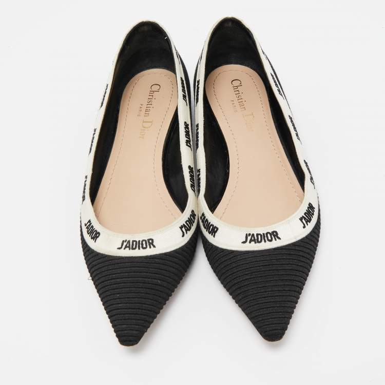 Pre Owned Dior Black/White Canvas J'Adior Ballet Flats Size 37.5