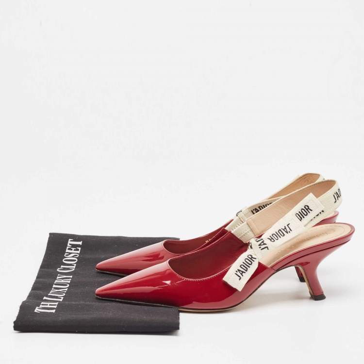 Pre Owned Dior Red Patent Leather J'Adior Slingback Pumps Size 37