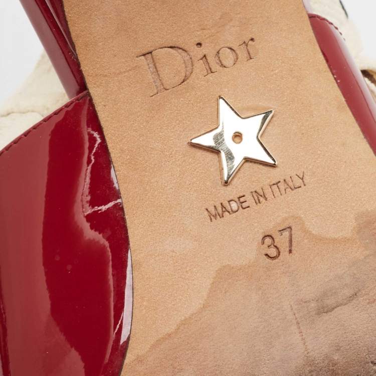 Pre Owned Dior Red Patent Leather J'Adior Slingback Pumps Size 37