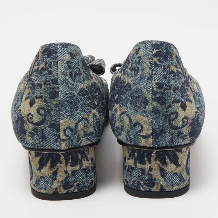 Pre Owned Dior Blue Printed Canvas Idylle Pumps Size 37.5