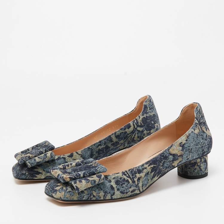 Pre Owned Dior Blue Printed Canvas Idylle Pumps Size 37.5