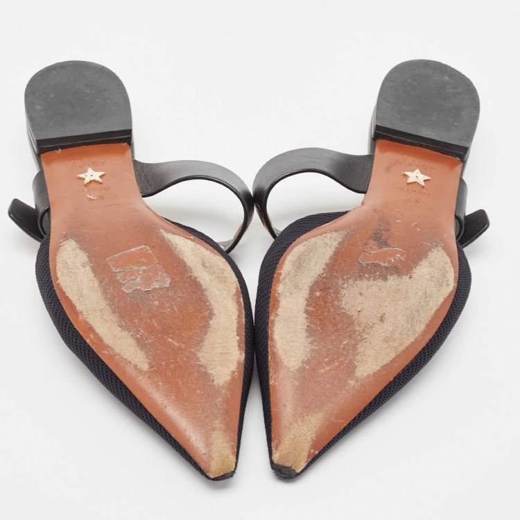 Pre Owned Dior Black Canvas and Leather D-Dior Flat Mules Size 38.5