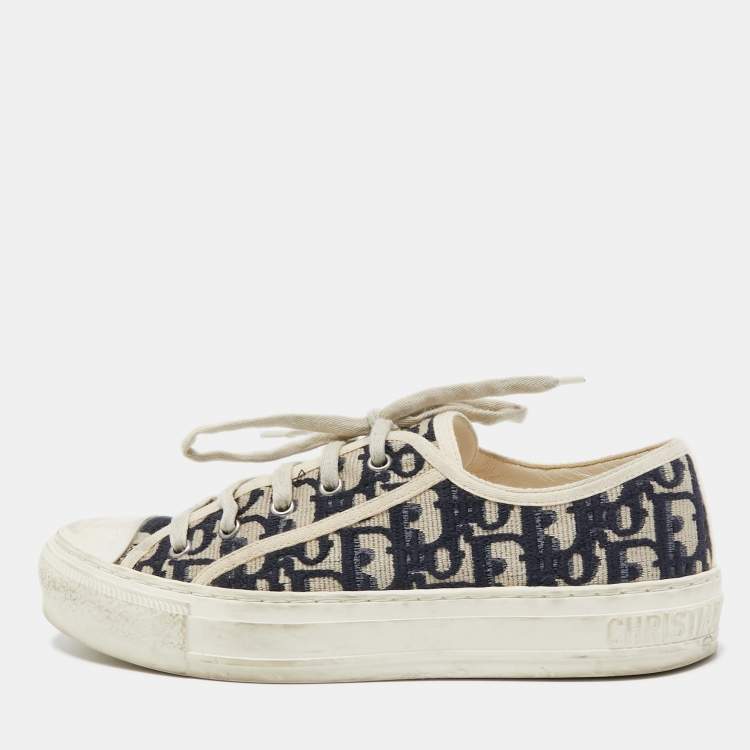 Pre Owned Dior Navy Blue/White Canvas Walk'n'Dior Low Top Sneakers Size 38