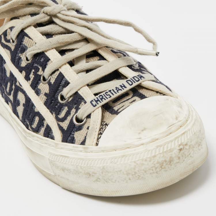 Pre Owned Dior Navy Blue/White Canvas Walk'n'Dior Low Top Sneakers Size 38